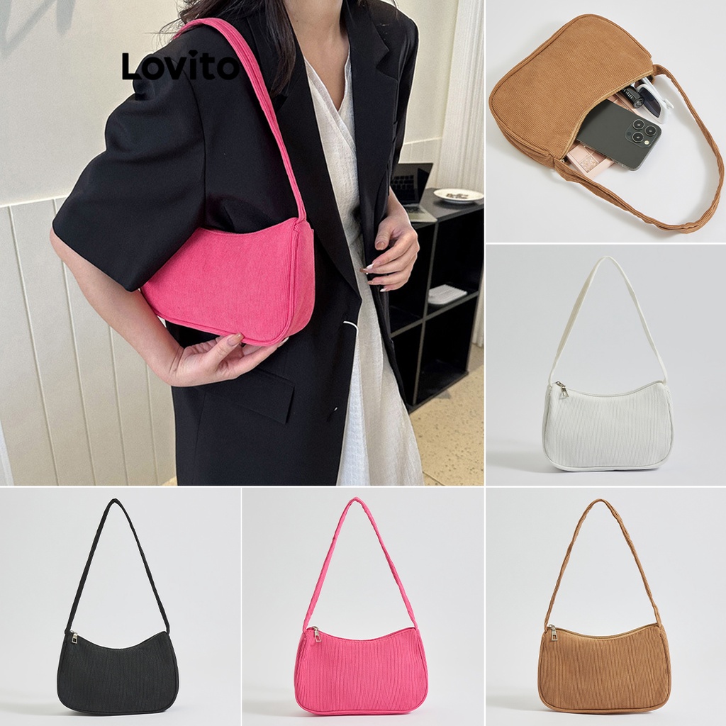 Lovito Casual Plain Zipper Small Shoulder Bag for Women L63AD310 (Brown ...