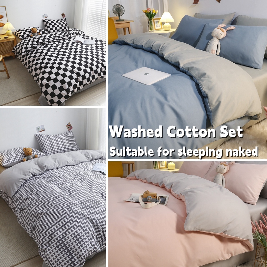 SG EmmAmy® 4PCS/Set Simple Style Pure Color Washed Quilt Set Bed Sheet