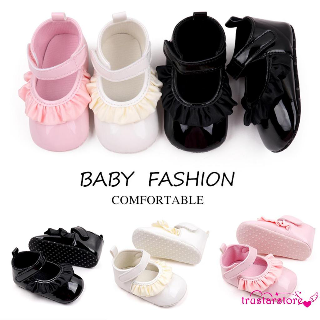 LAA4Infant Baby Girls Mary Jane Shoes Ruffle PU Princess Flats Casual