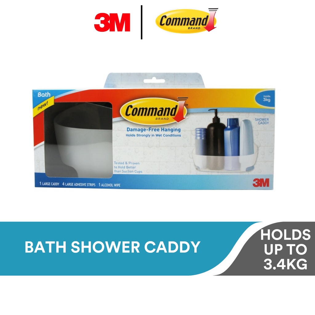 Command 3M-BATH11 Bath Shower Caddy Large Damage Free Adhesive Holds 7.5 lb  Frosted, 4-Pack 