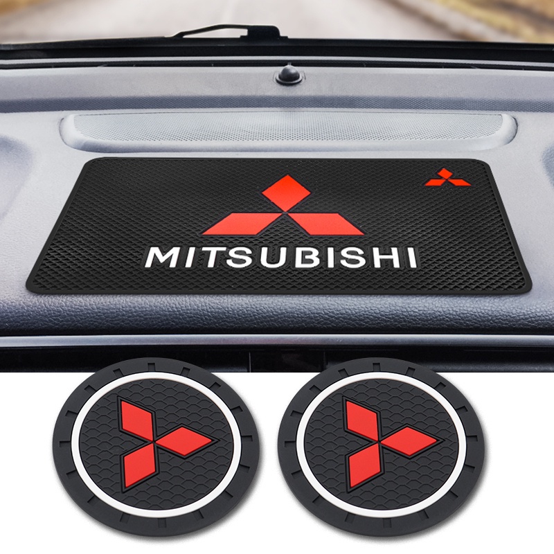 2-Pack Carbon Fiber Silicone Cup Holder Inserts For Mitsubishi - Anti-Slip Mats
