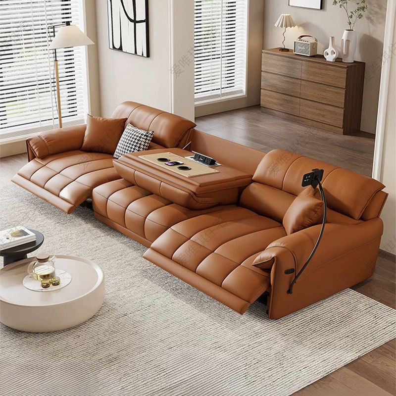 Electric Sofa Functional Genuine Leather Recliner Floor Sofa Set Family