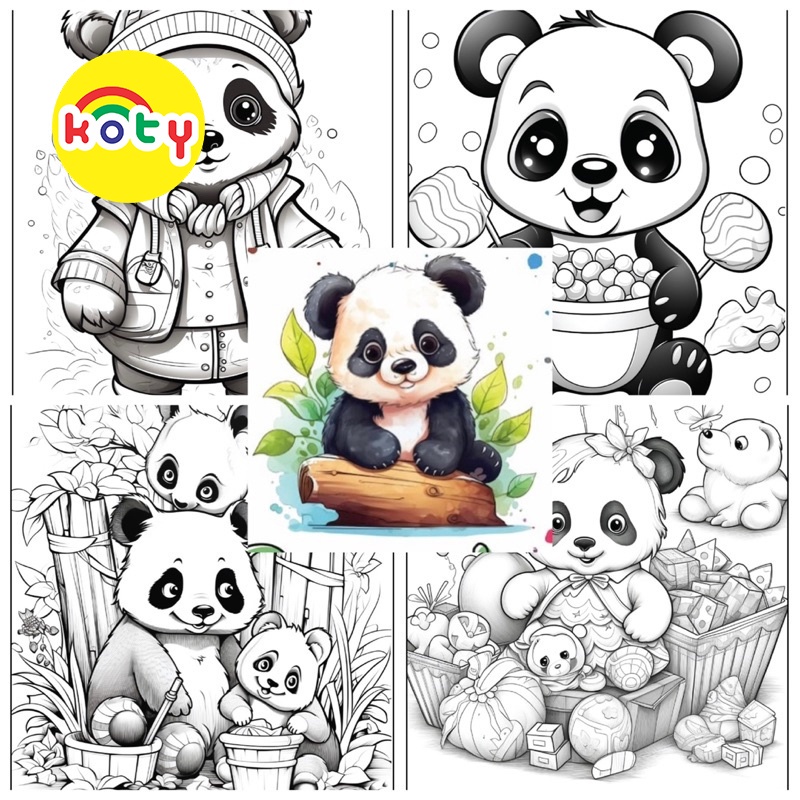 Panda (ANIME Chibi style) - Set of 10 Coloring Pages A4 A5 - MANGA