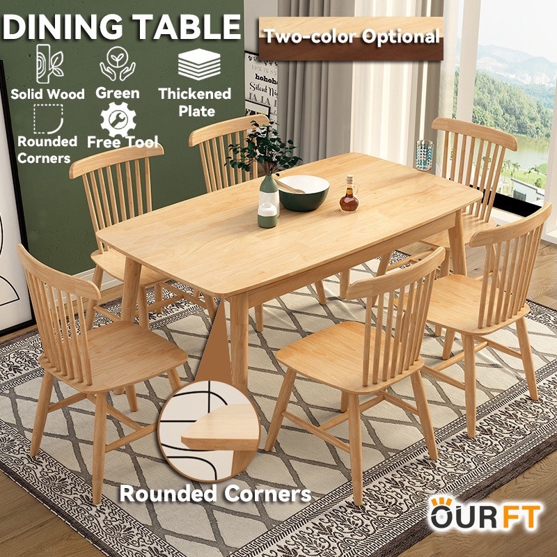 OURFT Dining Table Solid Wood Modern Dining Table Set Nordic Family 