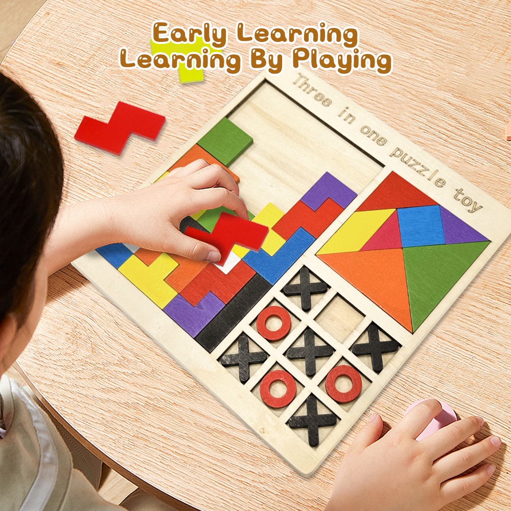 BEVAVAR 3 IN 1 Russian Puzzle Tetris Tangram Toys Wooden Blocks Kids ...
