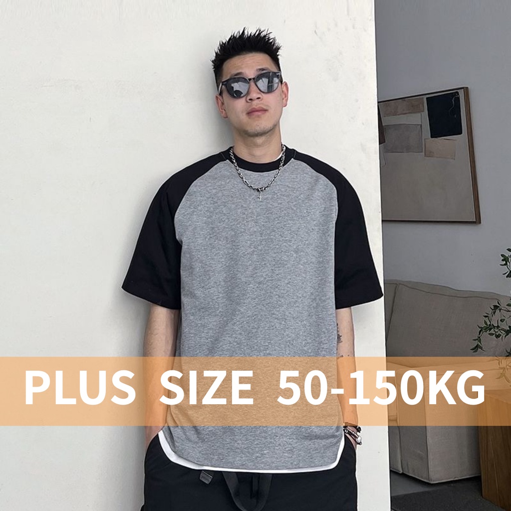 【Plus Size】Men Stitching Color Crew Neck Tshirt Short Sleeves Summer