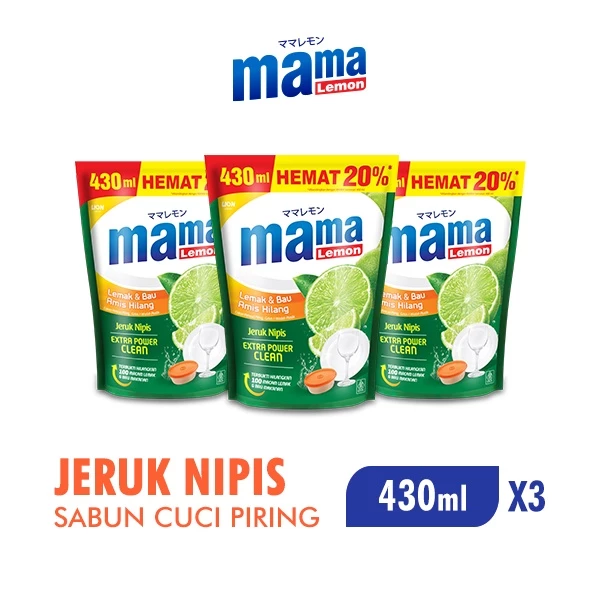 Mama Lemon Sabun Cuci Piring Jeruk Nipis Pouch 430 ml x3