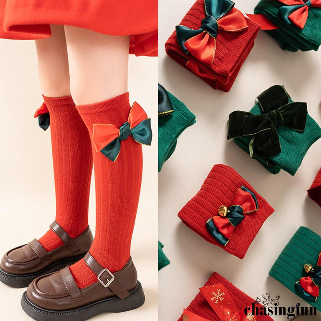 CHF-Kids Girls Christmas Socks Elastic Knee-high Socks Lightweight Soft ...