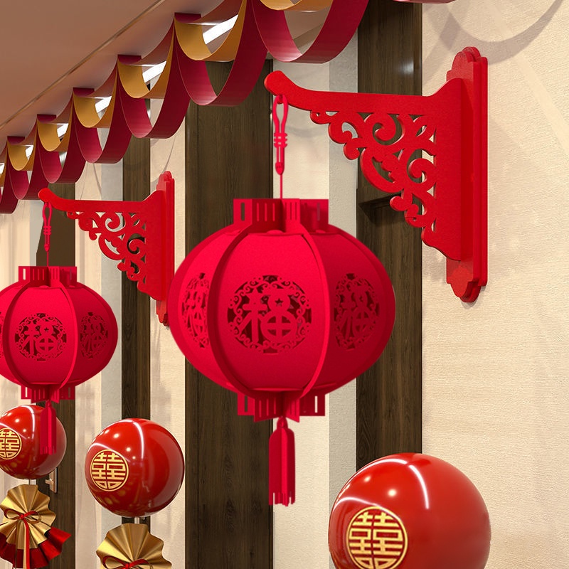 2024 Spring Festival Lantern Non-woven Fabric Hanging Lantern Chinese New  Year Blessing Red Lantern Home Decor Wedding Supplies