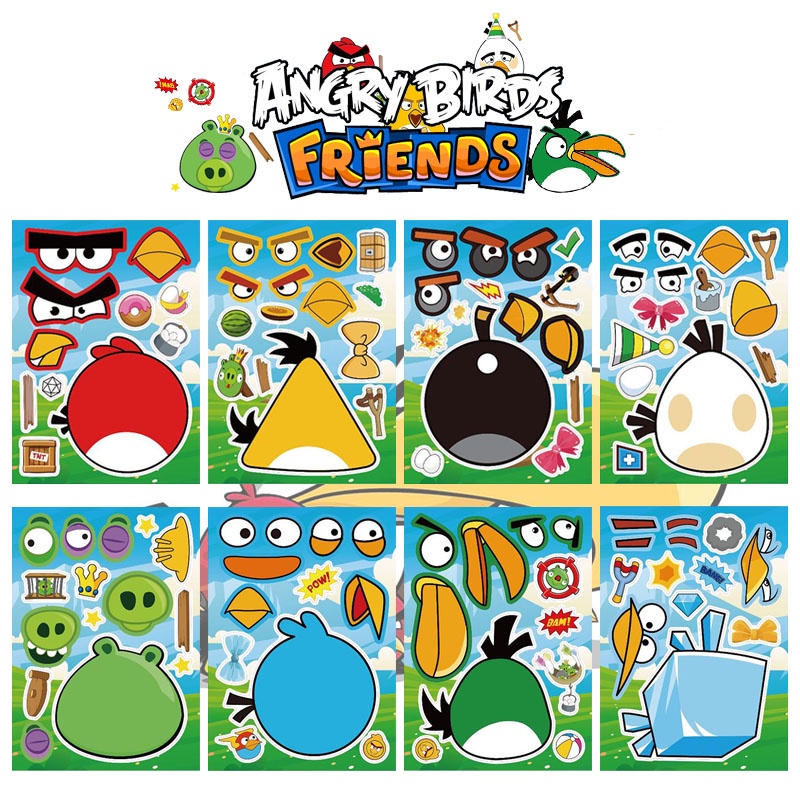 8 Sheets/bag Cartoon Casual Game Angry Birds Puzzle Stickers Cute Birds ...