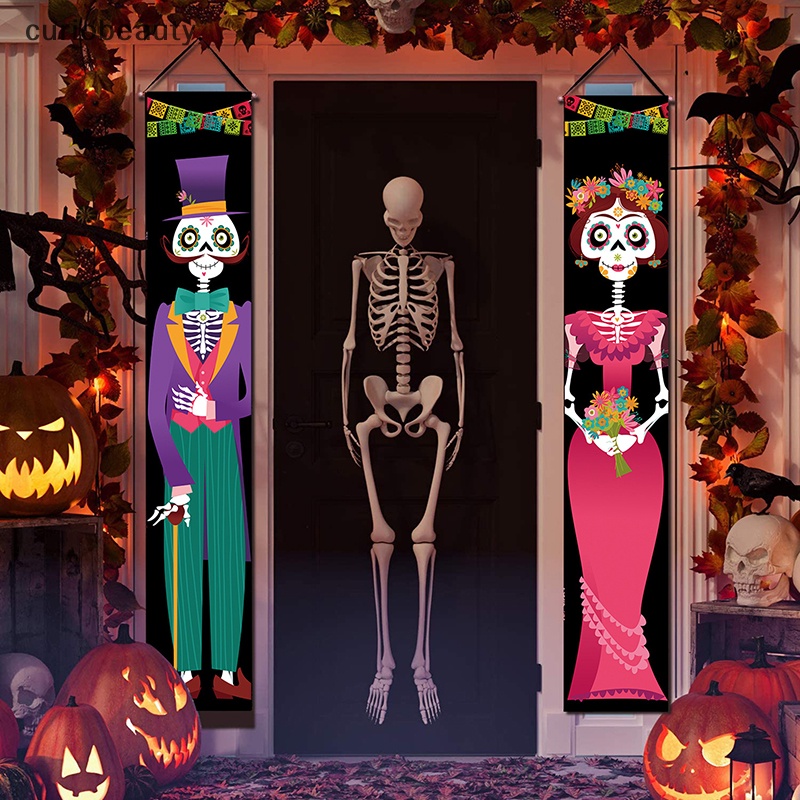 {CURUI} Mexican Day Of The Dead Party Porch Sign Halloween Hanging Door