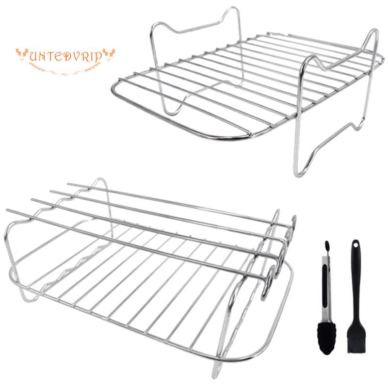 Air Fryer Rack for Ninja Dual Air Fryer, 2Piece Rack with 4 Skewers