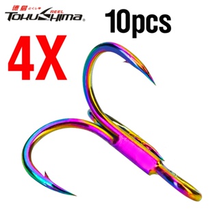 10Pcs Antirust Treble Fishing Hook High Carbon Steel 4# 6# 8# 10# Colorful  Fishing Tackle Super Sharp Solid Triple Barbed For Lures Baits