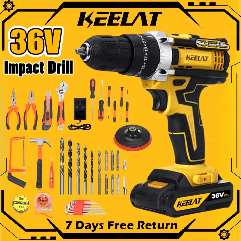 KEELAT Impact Wall Drill 36V Electric hand drill Cordless Drill Impact