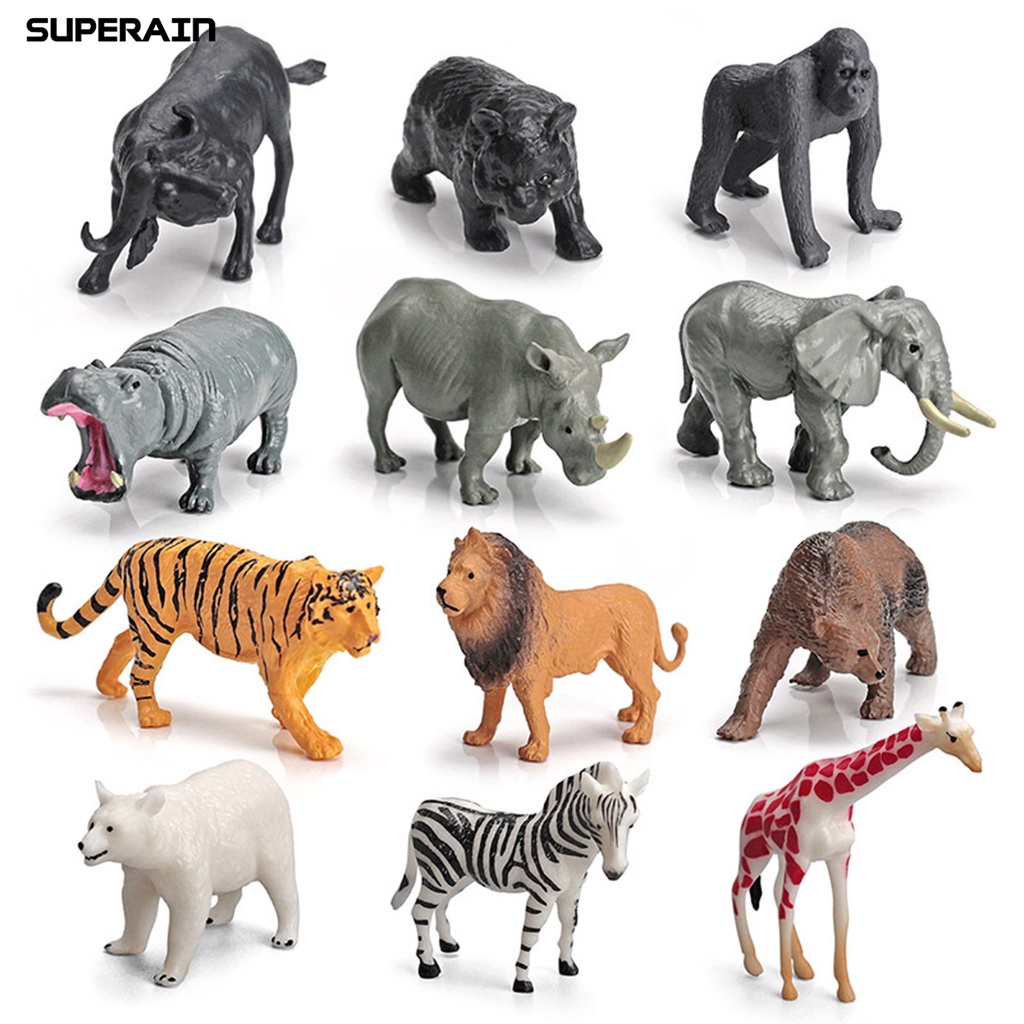 12Pcs Realistic Wild Animal Static Model Hippo/Zebra/Elephant/Giraffe ...