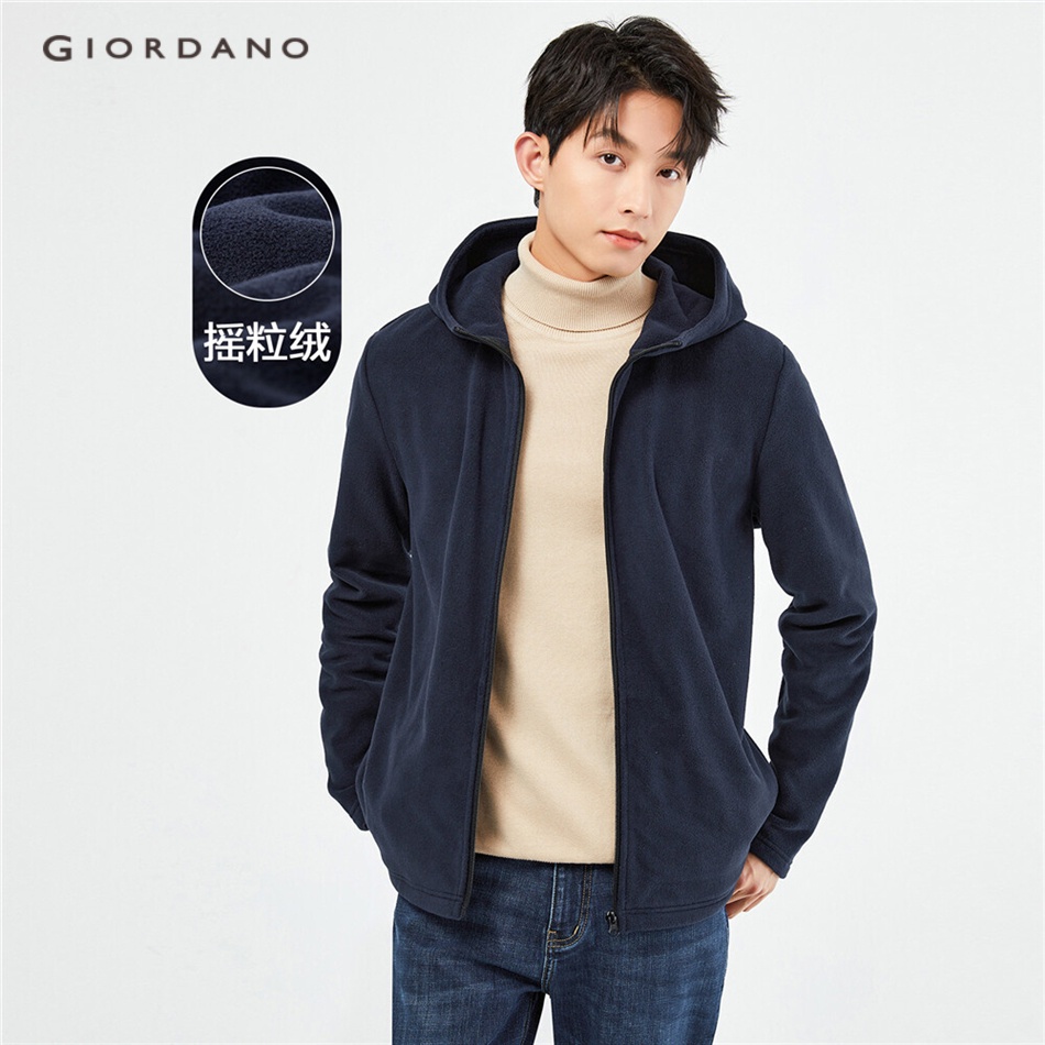 GIORDANO MEN Polar fleece solid color hooded jacket 13073814