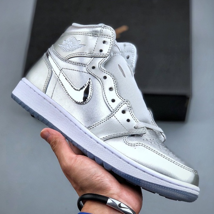 Air jordan 1 mid sale metallic silver