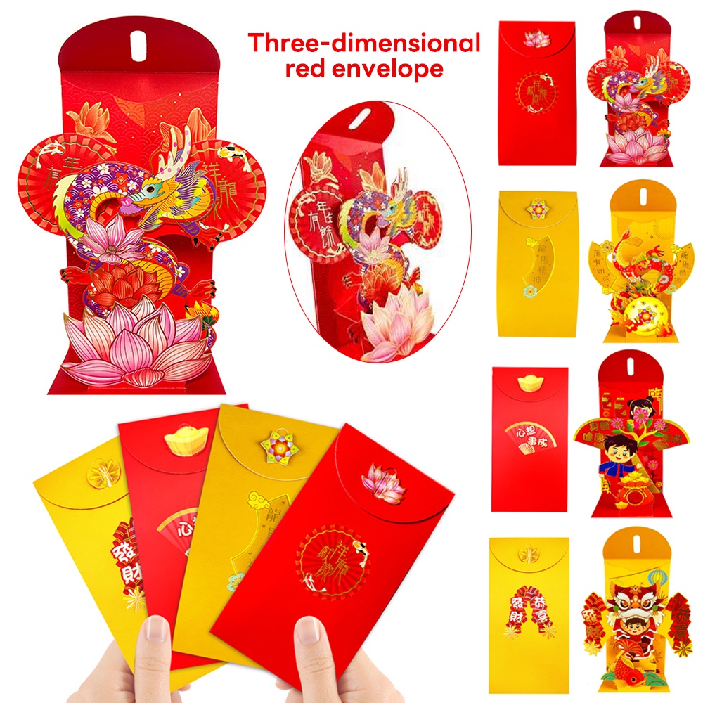 3D 2024 CNY Dragon Red Packet Gold Foil Dragon Lucky Gold Coin New Year Red  Envelope Angpao