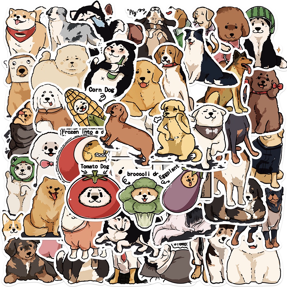 50PCS Cartoon Cute Hand Drawn Dogs Waterproof Graffiti Stickers For ...