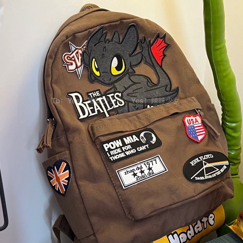SJB 1 American Retro Style Backpack Godzilla Little Monster Backpack Hip Hop Casual Female Bag Male Female Student Canvas School Bag Shopee Singapore