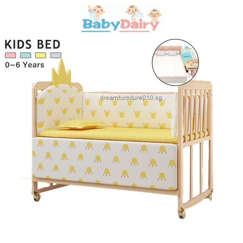 BabyDairy Multifunctional Baby Bed Crib Cradle Solid Wood Splicing Big