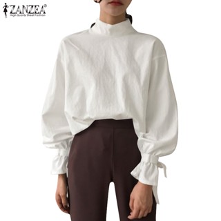 ZANZEA Women Lantern Sleeve Turtleneck Ruffle Shirt Top Button Down OL  Blouse 