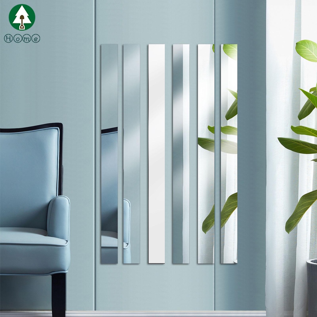 12Pcs Mirror Tiles 19.7Inch Self Adhesive Stripe Wall Mirror Stickers