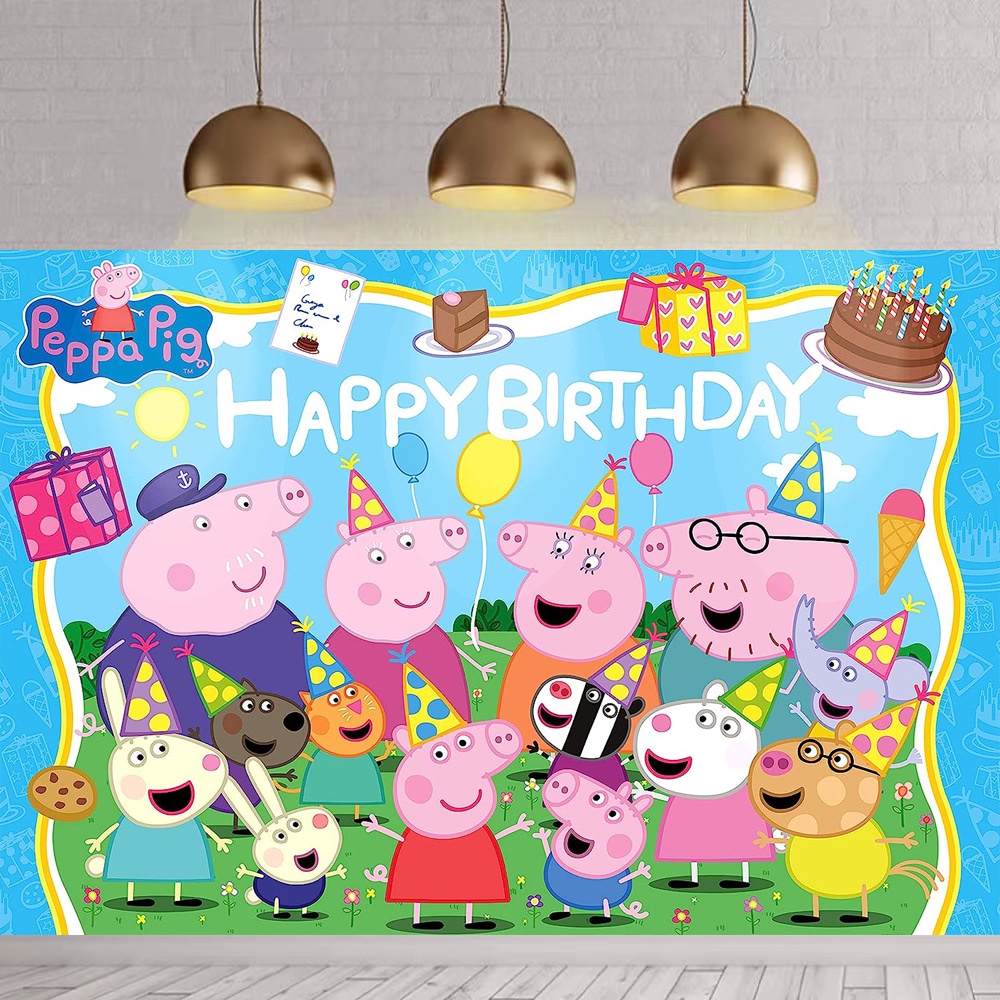Peppa Pig Theme Photography Background Cloth Children's Birthday Party ...