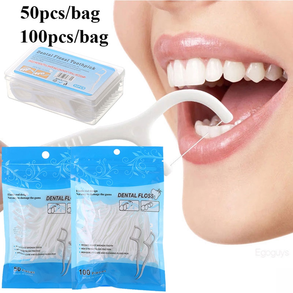 50/100PCS Disposable Dental Floss Oral Hygiene Teeth Picks Interdental ...