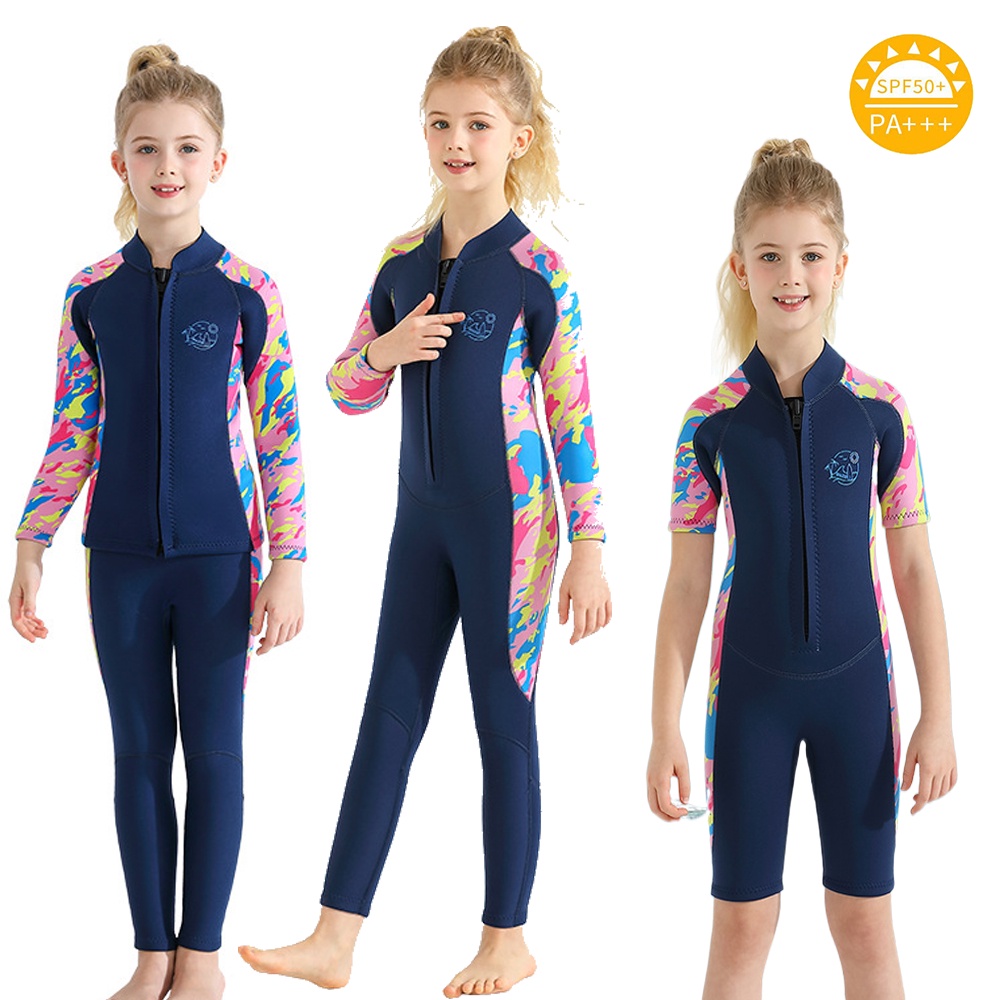 2.5mm Children Thermal Diving Suits One-Piece Neoprene Kid Girls Swimming  Suits Fahion Floral Printing Kid Wetsuits UV Protection Swimsuits Swimwear