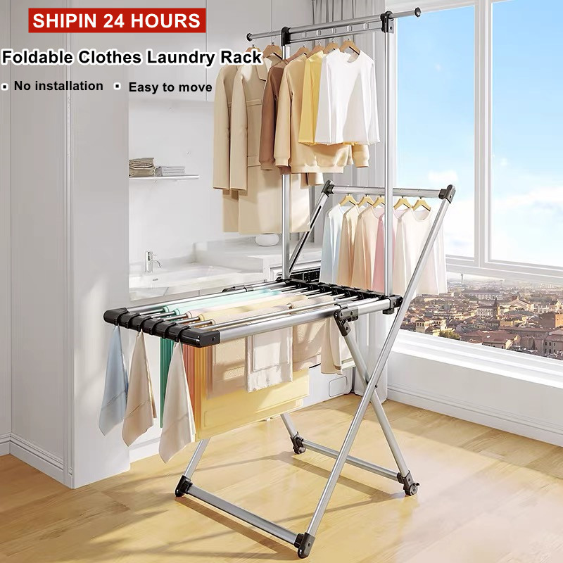 Foldable Standing Clothes Drying Rack Indoor Balcony Laundry Rack ...