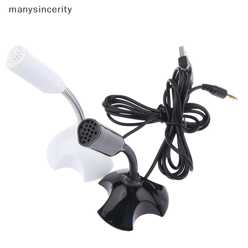 manysincerity 3.5mm Laptop Microphone USB Desktop Stand Mic With Holder