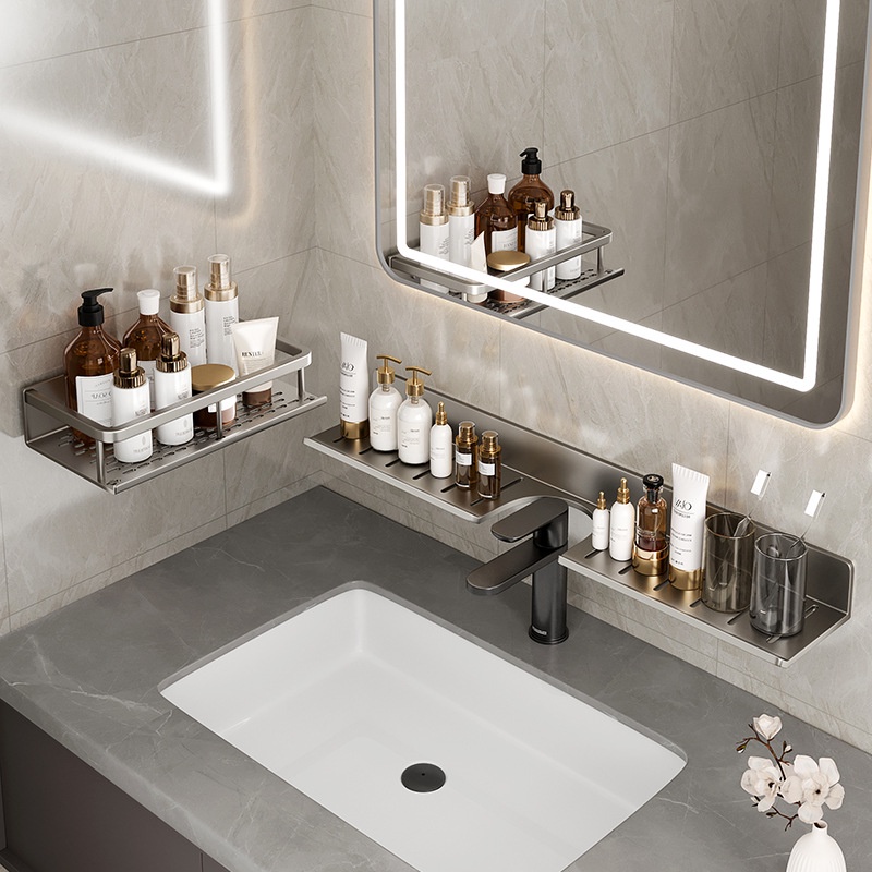 Bathroom Shelf Bathroom Sink Tray Wall Mounted Toiletries Rack Bathroom ...