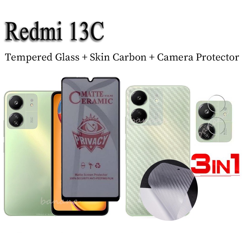 For Redmi 13C Anti-Spy Privacy Tempered Glass Redmi 13 C Ceramic film and  Camera Lens Glass Screen Protector and Back film