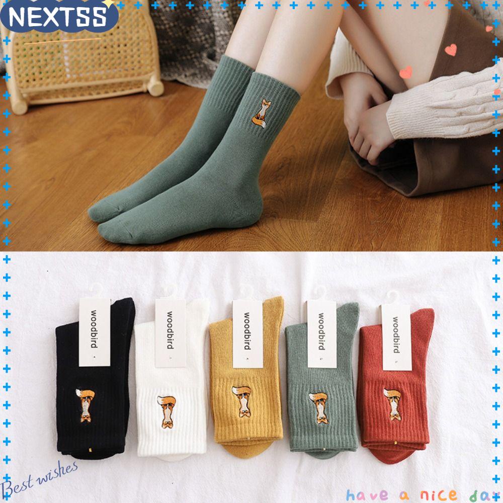 NEXTSS Women Socks, Solid Cotton Cute Embroidery Sock, Fashion Cartoon