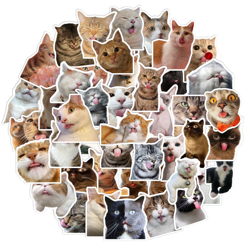 50Pcs/Set Tongue Kitten . Funny Cats Series 01 Stickers DIY Fashion ...