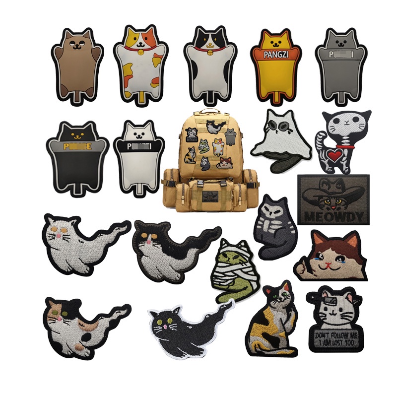 Outdoor Bag Accessories Velcro Badge Cute PVC Kitten Embroidered Cloth ...