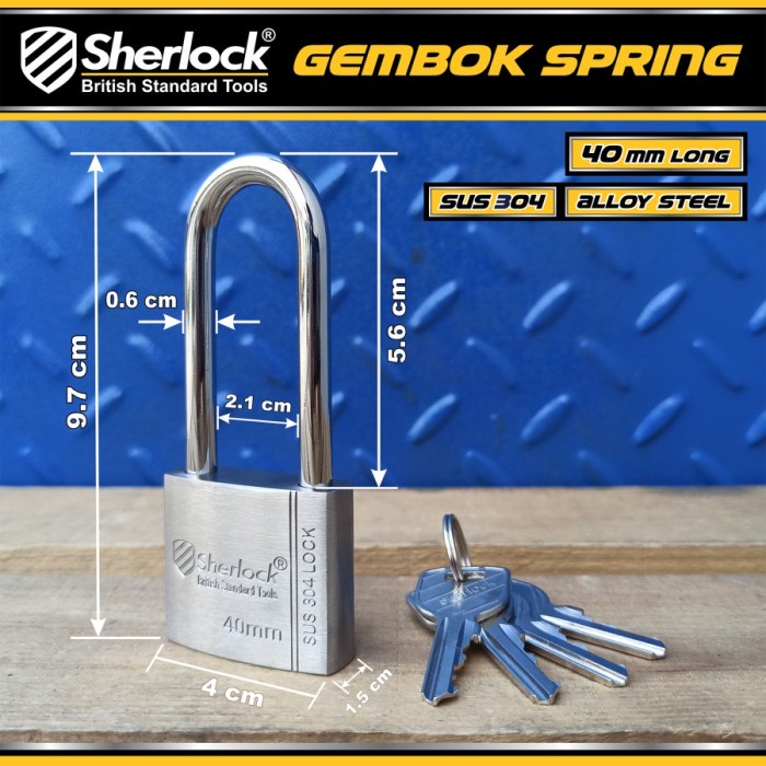 STAINLESS STEEL Padlock SUS 304 40MM Length SHERLOCK SPRING ALLOY STEEL ...