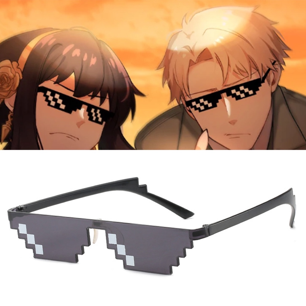 ACE Anime Spy X Family Cosplay Props Mosaic Sunglasses Creative Funny Pixel  Glasses Women Men Black Gray Funny Sunglasses