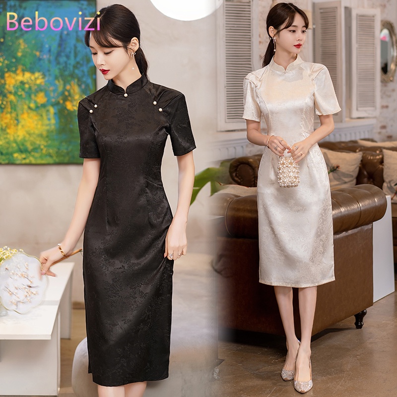 Plus Size Retro Black Improved Cheongsam New Summer Short Sleeve Dinner ...