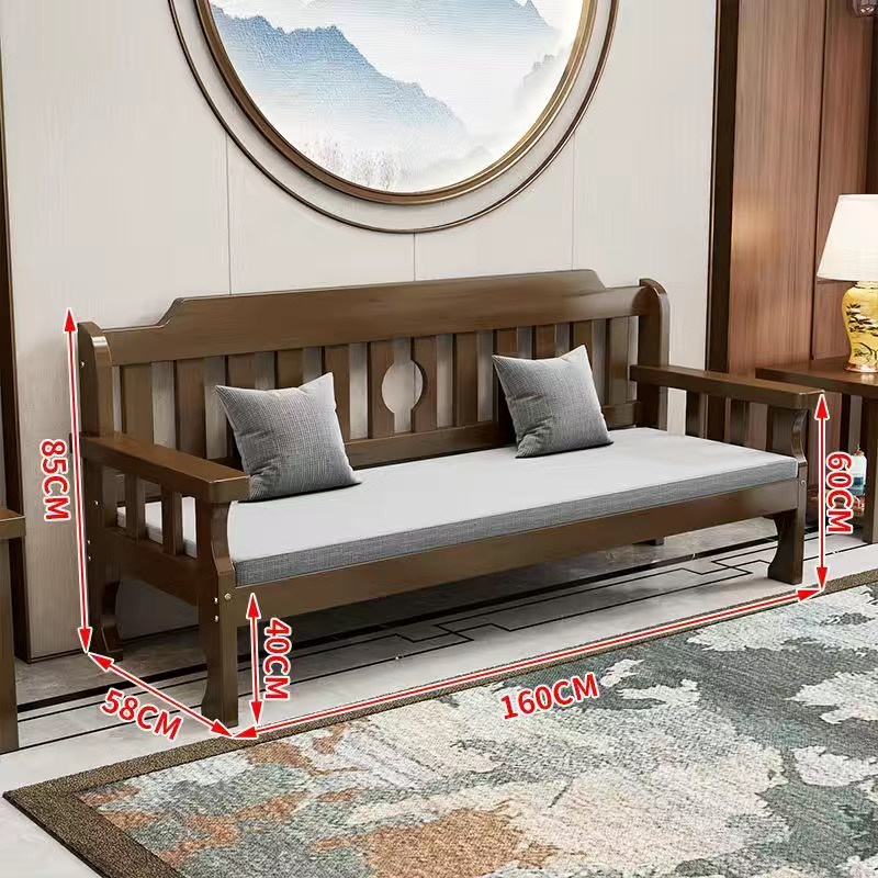 Wooden bench solid wood sofa set small apartment wooden three-seat