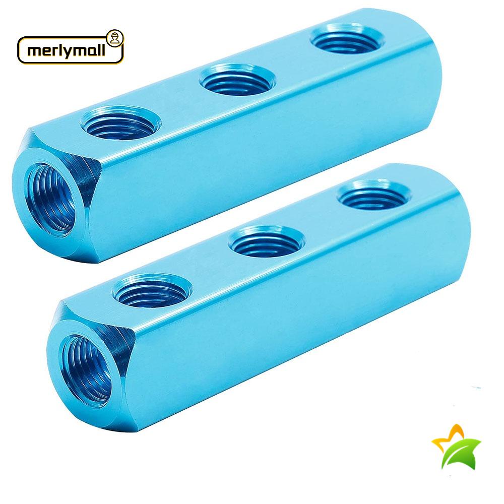 MERLYMALL 2pcs Multi Pipe Exhaust Manifold Block Base, Blue Aluminum 3 Ways 6 Ports Ctype
