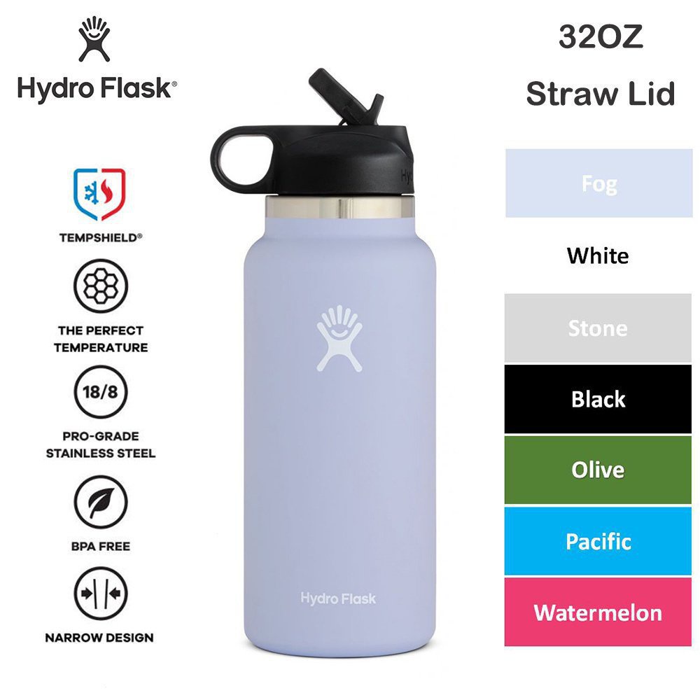 Hydro Flask 32OZ Wide Mouth 2.0 Water Bottle, Straw Lid, Multiple Colors -  Olive, New Design