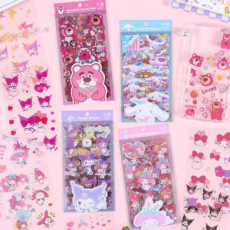 10Pcs/Lot Sanrio Stickers Cute Cartoon mymelody Kuromi Cinnamoroll ...