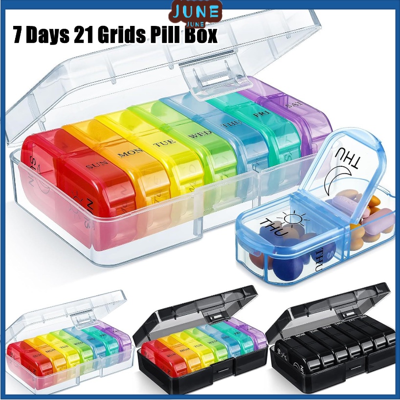 Medicine Pill Organizer Box 7 Days 21 Grids 3 Times One Day Portable ...