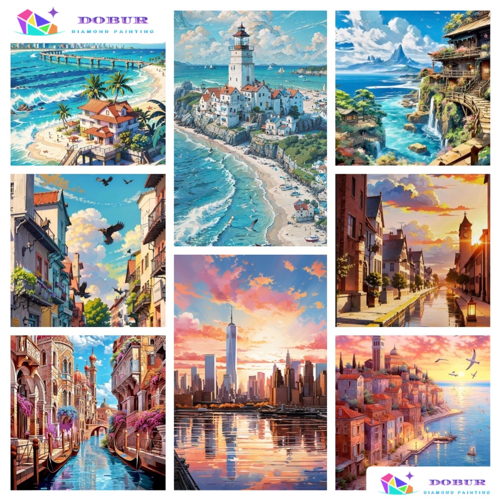 DOBUR | 5D Diamond Painting Set Round Seaside Landscape DIY Full Drill ...