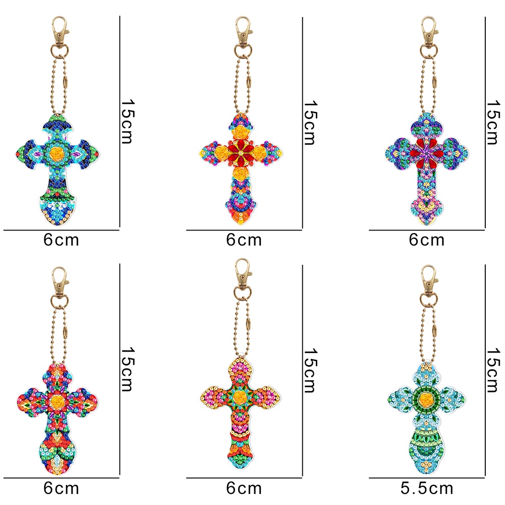 Ast♈6pcs Cross Diamond Painting Keychain DIY Diamond Mosaic Kit Bag ...