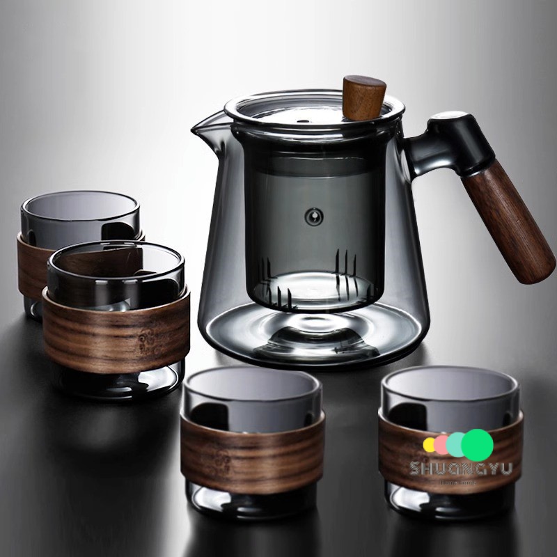 Wooden Handle Glass Pot Teapot High Borosilicate Tea Water Separation ...