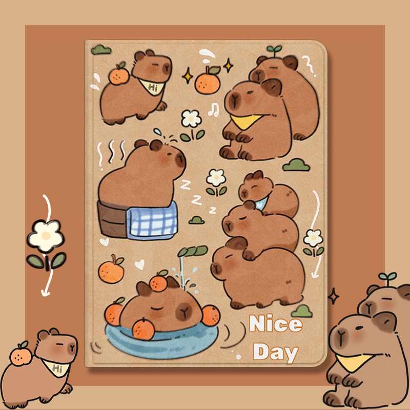 Cartoon capybara for iPad case style of book with pencil slot IPad