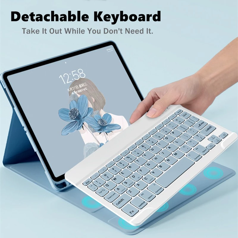 Case Samsung Tab A11+ 11"/A11 8.7" A7 Lite with Bluetooth Keyboard Set Smart Autolock Magnetic Cover Compatible A8 X200 X205 S6 Lite Samsung S7/S8 Premium Quality Pastel Color Casing - Gambar 2